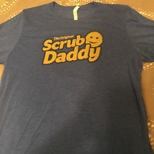 Blue soft tee with scrub daddy logo